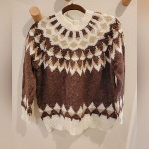Pink Lily Cream And Brown Fairaisle Knit Sweater